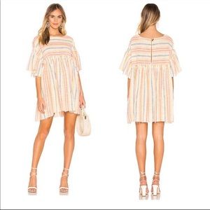 Free People Summer Nights Boho Textured Cotton Striped Dress in Yellow